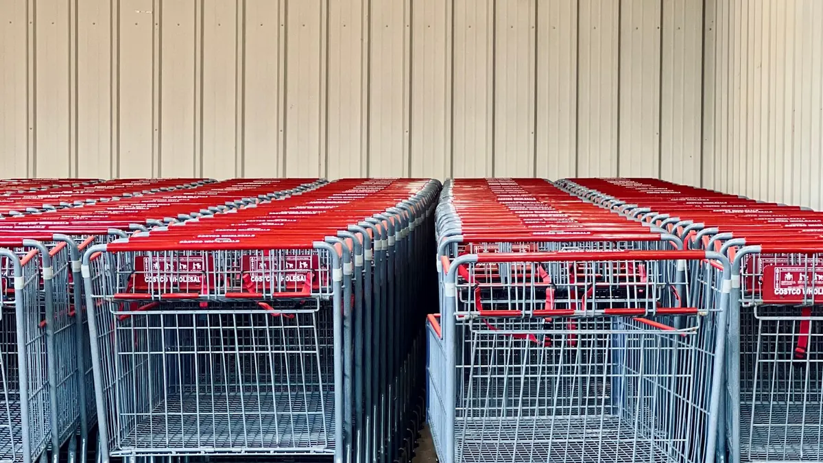 Rows of Shopping Carts at Store Entrance